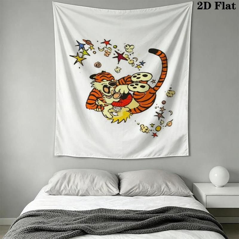 Calvin and Hobbes Wall Tapestry Aesthetic Wall Hanging Printed Fabric Blanket Decorative Tapestries for Bedroom Living Room Home Decor