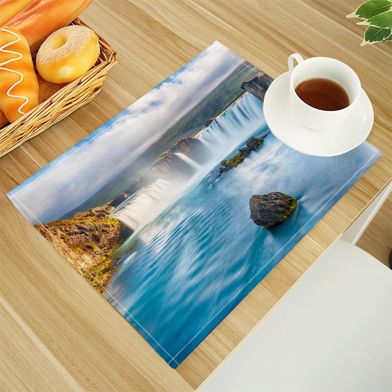

Natural Waterfall Print Linen Dining Table Mats Alphabet Kitchen Placemat 30X45cm Coasters Pads Bowl Cup Mat 4pcs-30x45cm