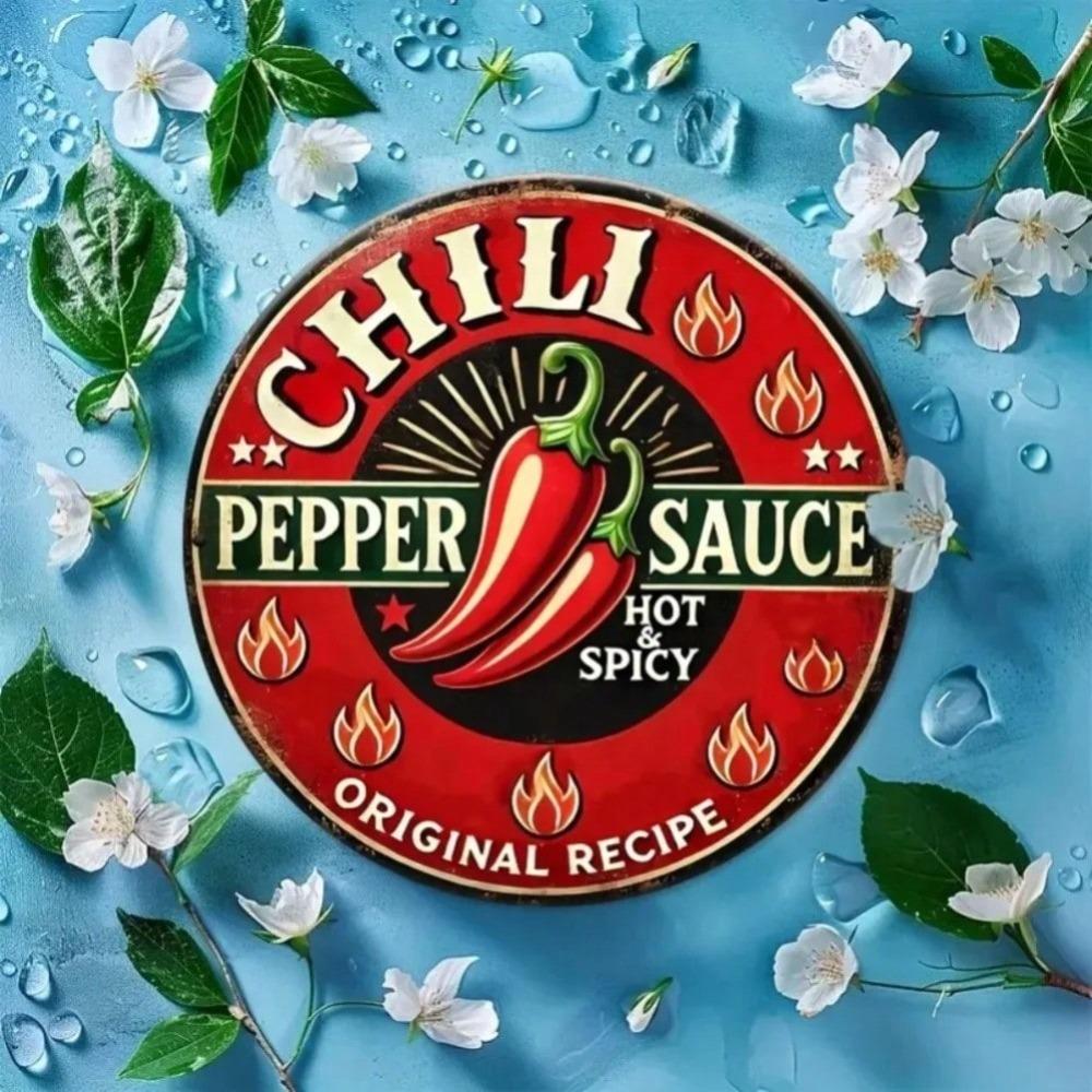 Metal Tin Sign Hot Sauce Decor Wall Art Plaque Pre Drilled Easy Hanging Durable Kitchen Wall Decor Home Bar Halloween Display Gift