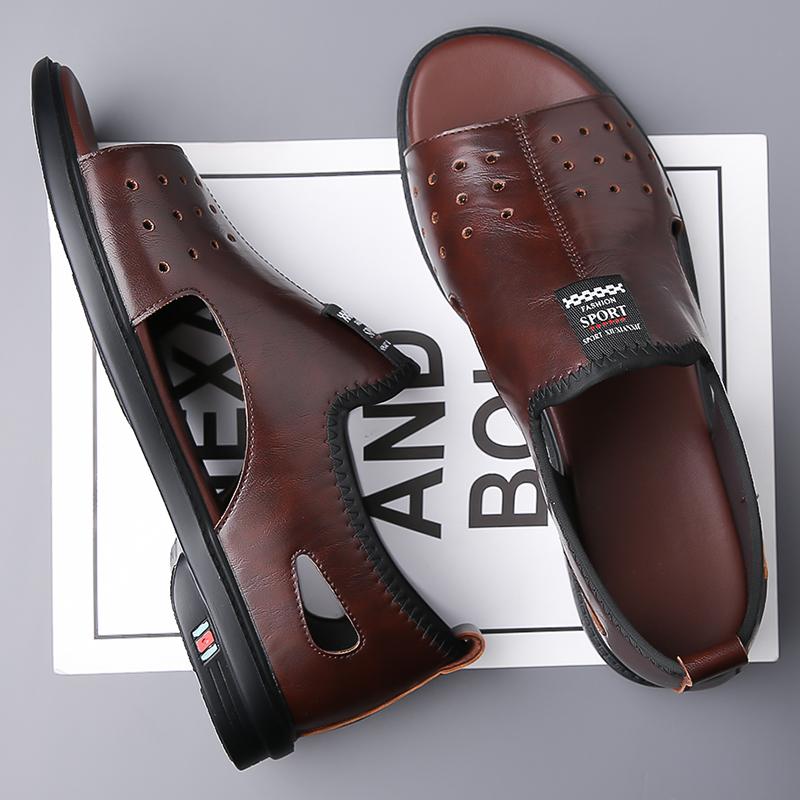 Fashion New Arrival Leather Men's Sandals Comfortable Male Summer Beach Shoes Non-Slip Men Sandaly Slippers Quick Dry Wading Aqua Shoes