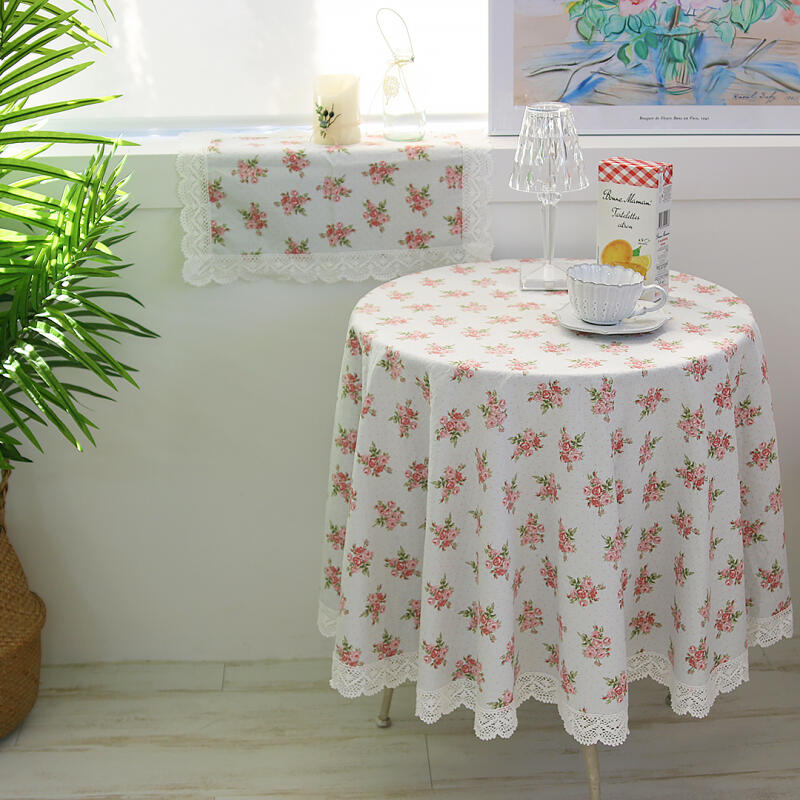 Rose Garden Crochet Lace Round Tablecloth baby blue