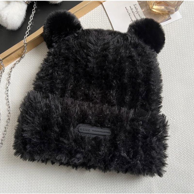 Winter Bear Ear Thermal Hat New Plush Women's Hat Loose Fashion Face Small Pullover Hat