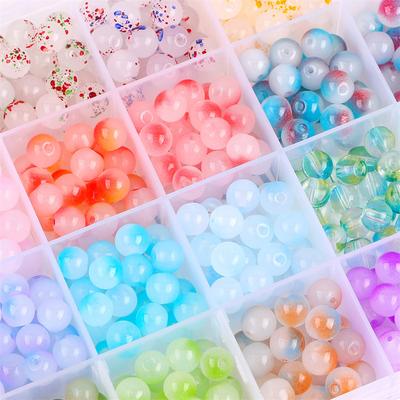 Bracelet Necklace Glass DIY Accessories Loose Beads Round Fantasy Jelly Double Color Handmade Exquisite 8mm Beaded Jewelry Material 50pcs  Accessories