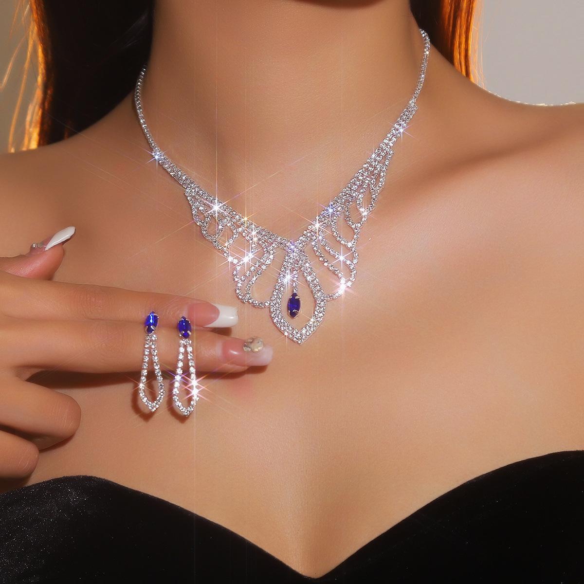 

Геометрические полые блестящие стразы ожерелье серьги комплект элитные ювелирные изделия серьги свадебные украшения