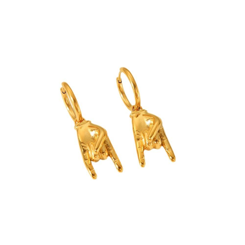 

Hot-selling light luxury high-end Instagram style titanium steel earrings, punk rock hand gesture, unique hip-hop pendant, trend