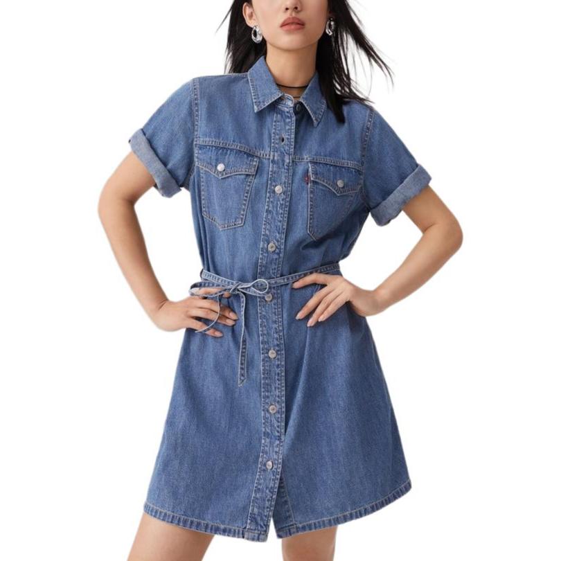 Levis Cool Series Vintage Comfortable Simple Denim Shirt Dress Women Dresses Blue 002YB-0000