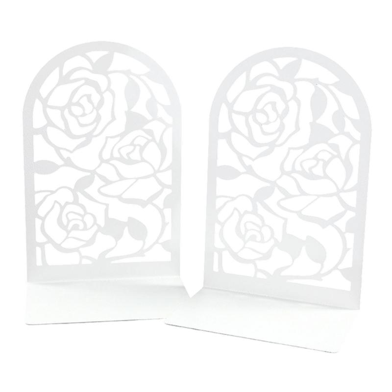 Sturdy Metal Bookends With Not Slip Base Floral Design For Home Office And Study Room