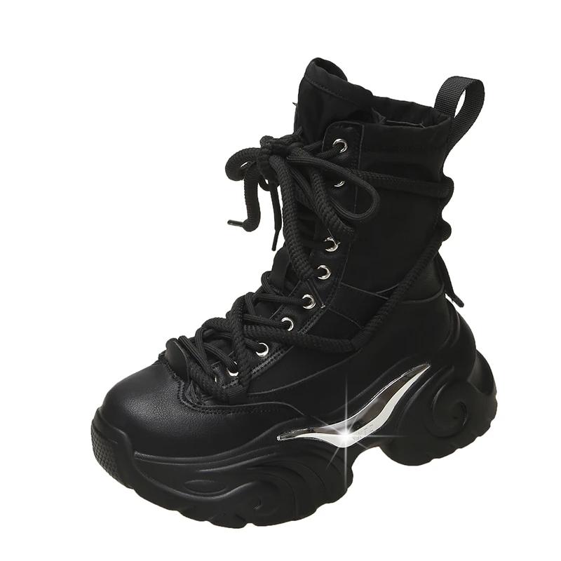 Fashion Women Ankle Boots Autumn Chunky Shoes Woman High Platform Breathable Sneakers 7.5CM Thick Sole Wedges Motorcycles Boots Winter