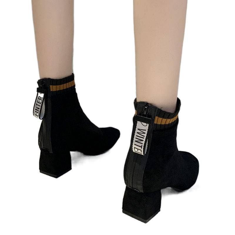 Small short boots women's 2025 new autumn versatile large size Korean version retro simple thick heel high heel Internet celebrity thin boots tide