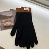 Womens Warm Knitted Full Finger Gloves Outdoor Riding Touchable Screen Colorblock Letters Label Decor Thermal Mittens