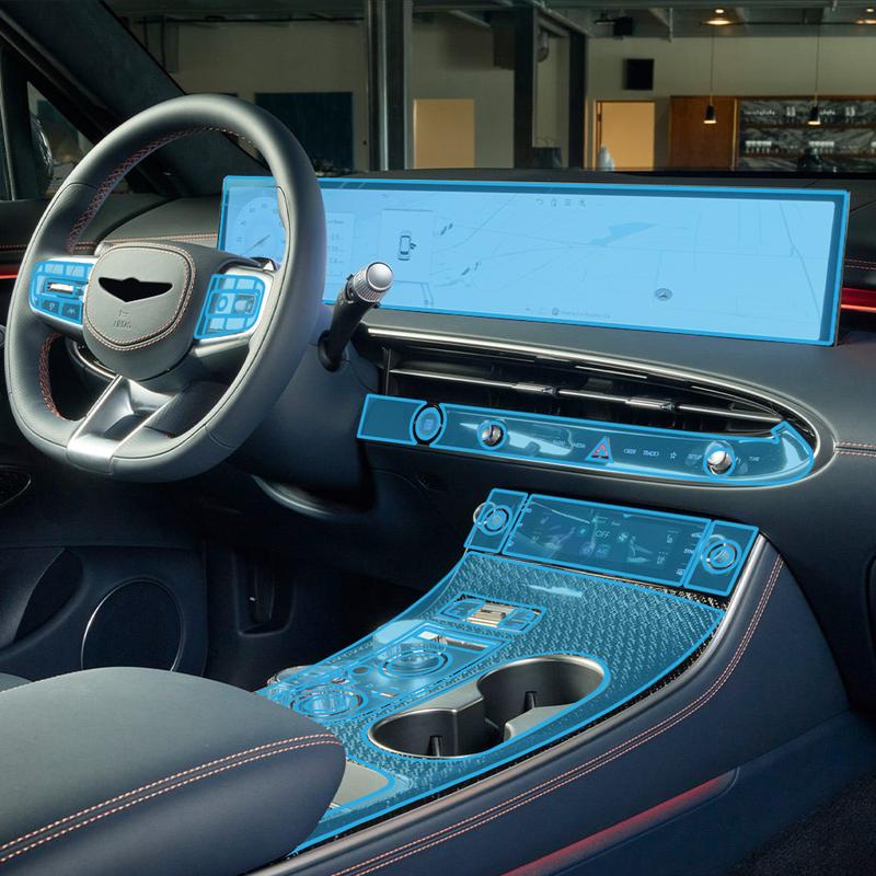 Car Interior Anti-scratch TPU Film for Genesis GV70 2025 Center Console Dashboard Navigation Pre-cut PPF Film Auto Accessories