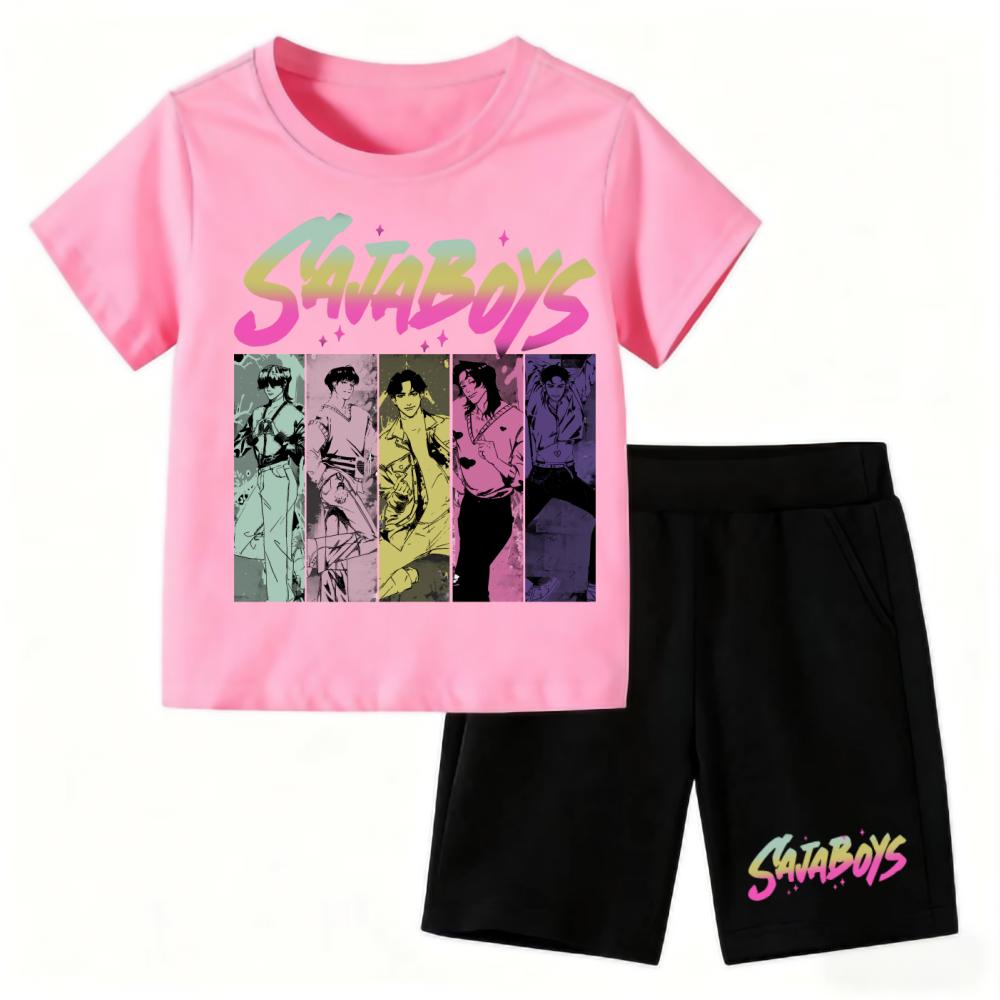 Demone Hunter Baby Pajamas Set Cute Anime Print Harajuku Sleepwear Thin Short Sleeve Shorts Kids Kawaii Clothes