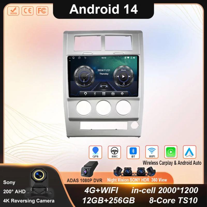 Android 14 Car Radio For Jeep Cherokee Liberty KK 2007 - 2012 Auto Multimedia Video Player GPS 4G Carplay Autoradio 2K QLED DSP