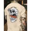 Summer Men's 100%  Cotton Casual Loose Plus Size Personalized Skull Pattern Printed Round Neck Short Sleeved T-shirt Top