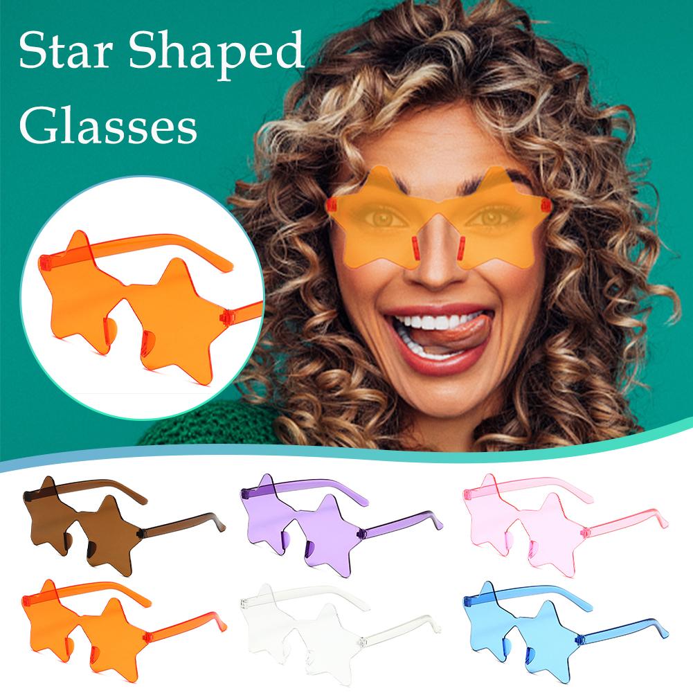 

Солнцезащитные очки без оправы со звездами, красочные прозрачные очки с пентаграммой, солнцезащитные очки для вечеринки, индивидуальность Q6L7