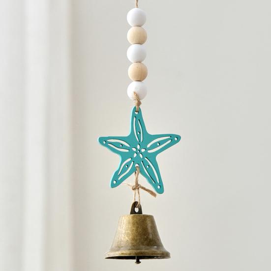 Beach Ocean Themed Bell Ornaments Summer Wooden Seahorse/Sea Turtle/Starfish Wind Chime Nautical Coastal Wall Hanging Decor for Living Room Bedroom