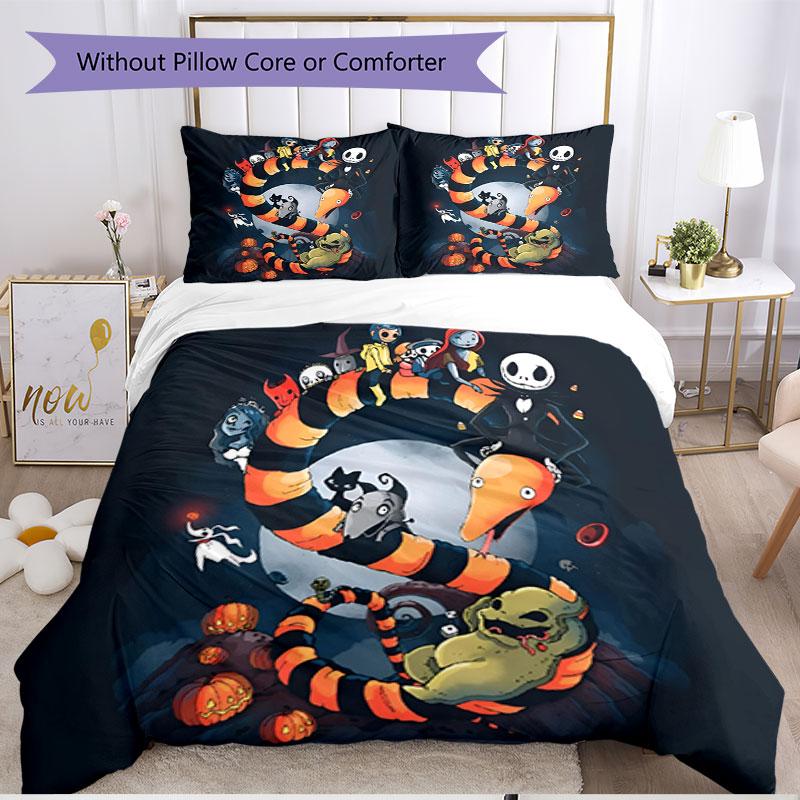 3pcs Duvet Cover Set (1*Duvet Cover + 2*Pillowcase, Without Core), The Nightmare Before Christmas Print Soft All‑Season Bedding Set, Home Bedroom Deco