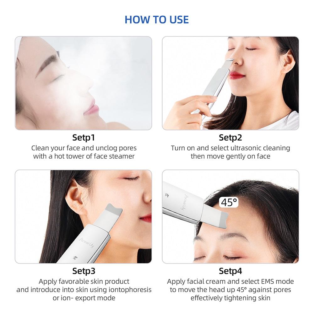 Ultrasonic Skin Scrubber Vibration Beauty Machine EMS Facial Peeling Ion Pore Clean Remove Blackhead Exfoliation