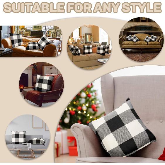Sukh Kostkovaný povlak na polštář - 2 ks Kostkované povlaky na polštáře Buffalo 18x18 palců Kostkované povlaky na polštáře Buffalo pro domácí a kancelářskou výzdobu, pohovku, lavici nebo