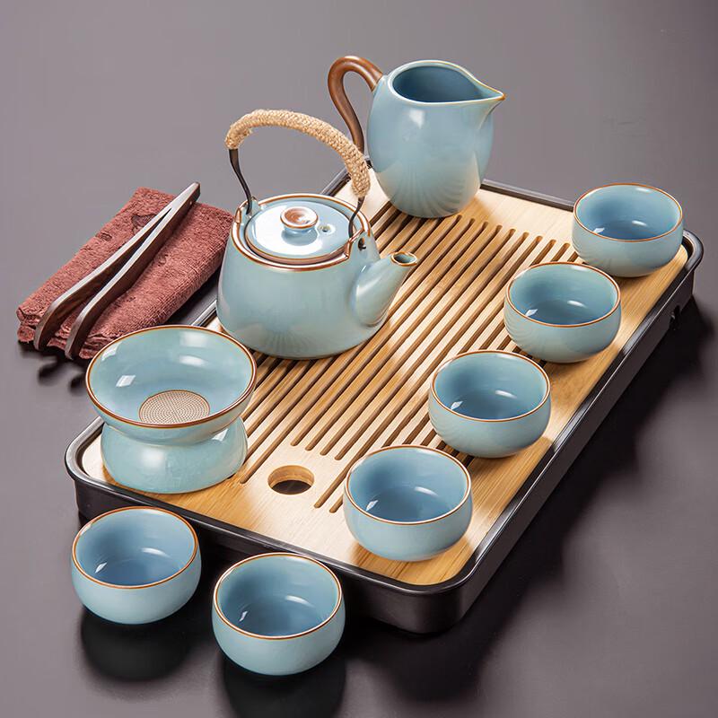 Leinuo Sky Blue Ru Kiln Tea Set (9-Piece)