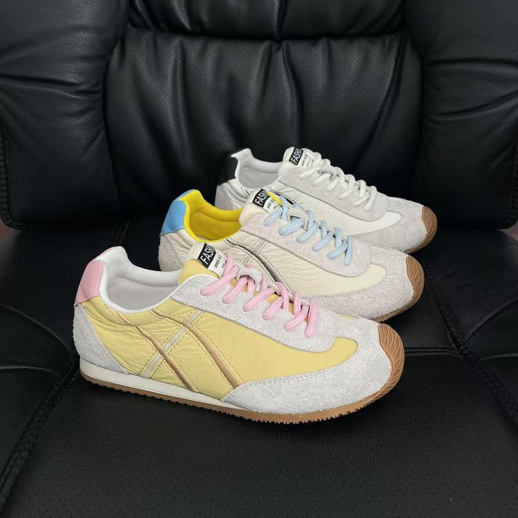 Leather women's spring new ugly cute casual shoes flat bottom lightweight women's shoes trendy color matching versatile lace-up