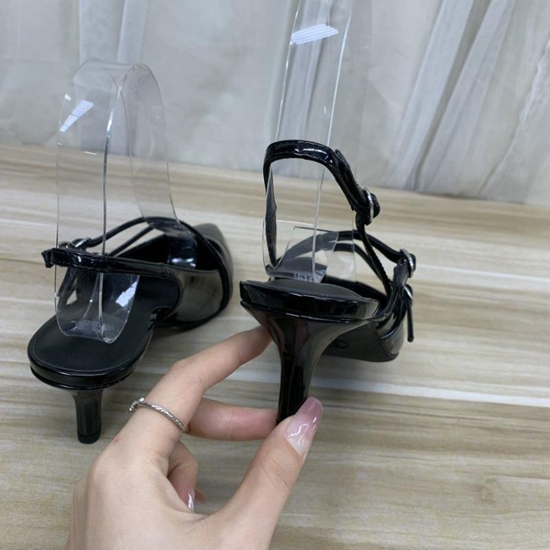 Designer Pointed Toe Shallow Mouth New High-heeled Shoes Summer Elegant Buckle Decorated Stiletto Black Women's Shoes