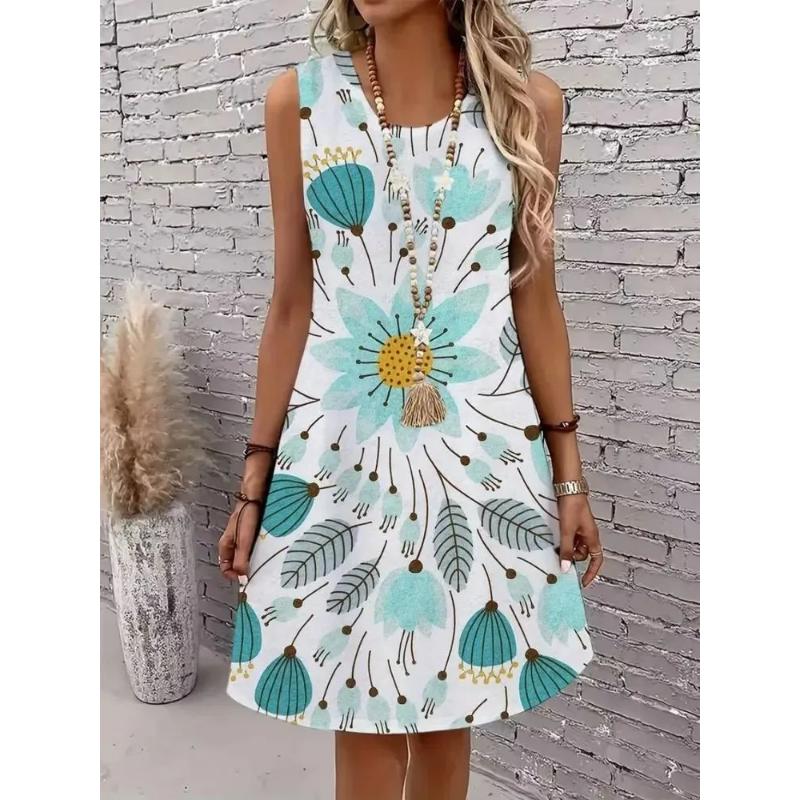 Fashion Sleeveless Dress 3D Casual Color Printing Casual Sleeveless Dress 2XS