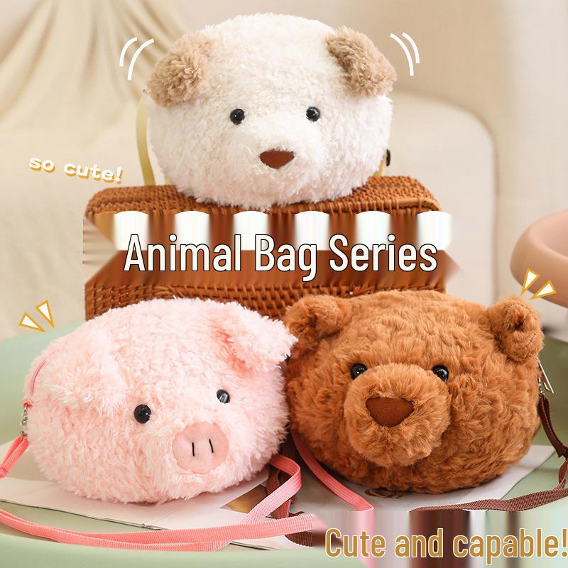 Barcelona Cute Cartoon Bear Plush Doll Backpack & Women’s Crossbody Bag - Little Bear & Pink Pig Design