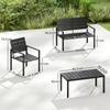 4 Piece Garden Furniture Set, Outdoor Sofa Set with HDPE Slatted Loveseat Armchairs Coffee Table Metal Frame, Black