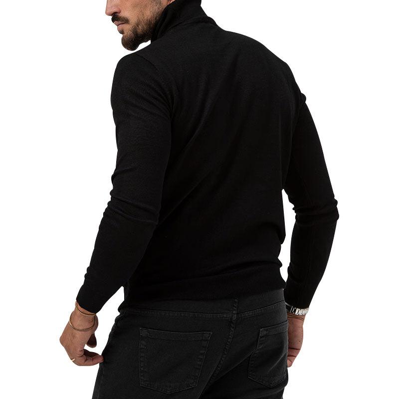 Men's Autumn/Winter High-Neck Knit Sweater - European/American Style Solid Color Long-Sleeve Fashion