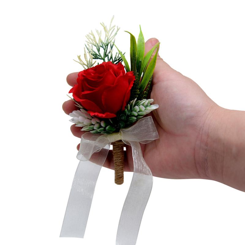 

2pcs Artificial Waterproof Flowers Green Plants Corsage Bride Groom Bridesmaid Group Wedding червоний