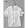 Summer Ice Feeling Tencel Linen Shirts Men's Casual Loose Cotton Linen Short Sleeve Top Dirty Print Fresh Thin