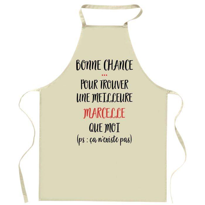 Tablier de cuisine - Marcelle - Slogan humour «Marcelle ça n'existe pas» - Coton résistant - Impression France