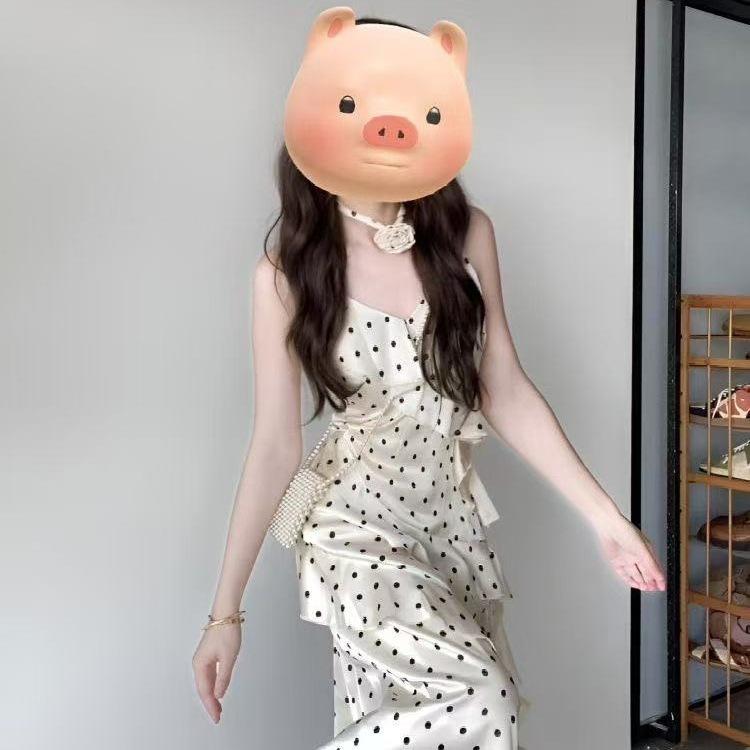 French Pure Desire Wind Polka Dot Suspender Dress Women's Summer New Beautiful Lotus Leaf Edge Waist Thin Skirt Women