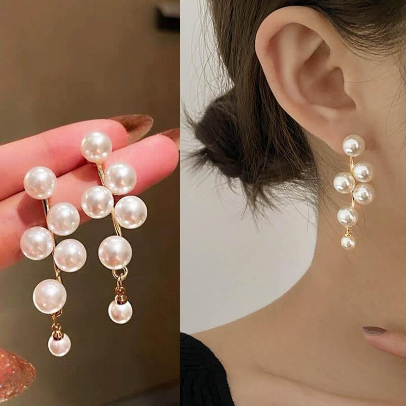 New Cute Pearl Studs Hoop Earrings for Women Gold Eardrop Minimalist Tiny Huggies Hoops Wedding Fashion Jewelry