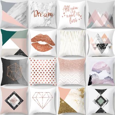 Modern Simple Nordic Pink Marble Cushion Cover Geometric Abstract Cushion Sofa Peach Leather Velvet Pillow Cover