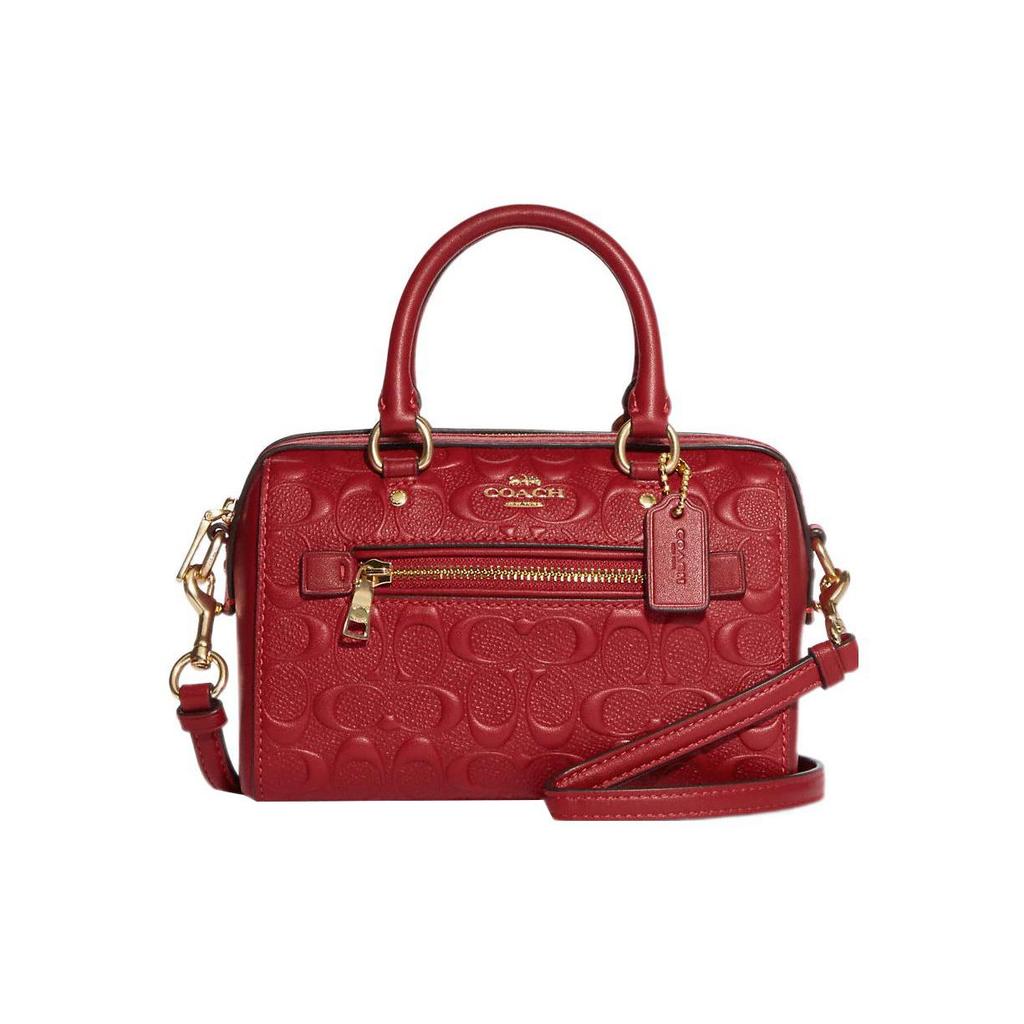 Coach Rowan 15 Signature Embossed Pattern Letter Logo Smooth Calfskin Shoulder Crossbody Tote Mini Women Handbags Red CC944-IMF8Q