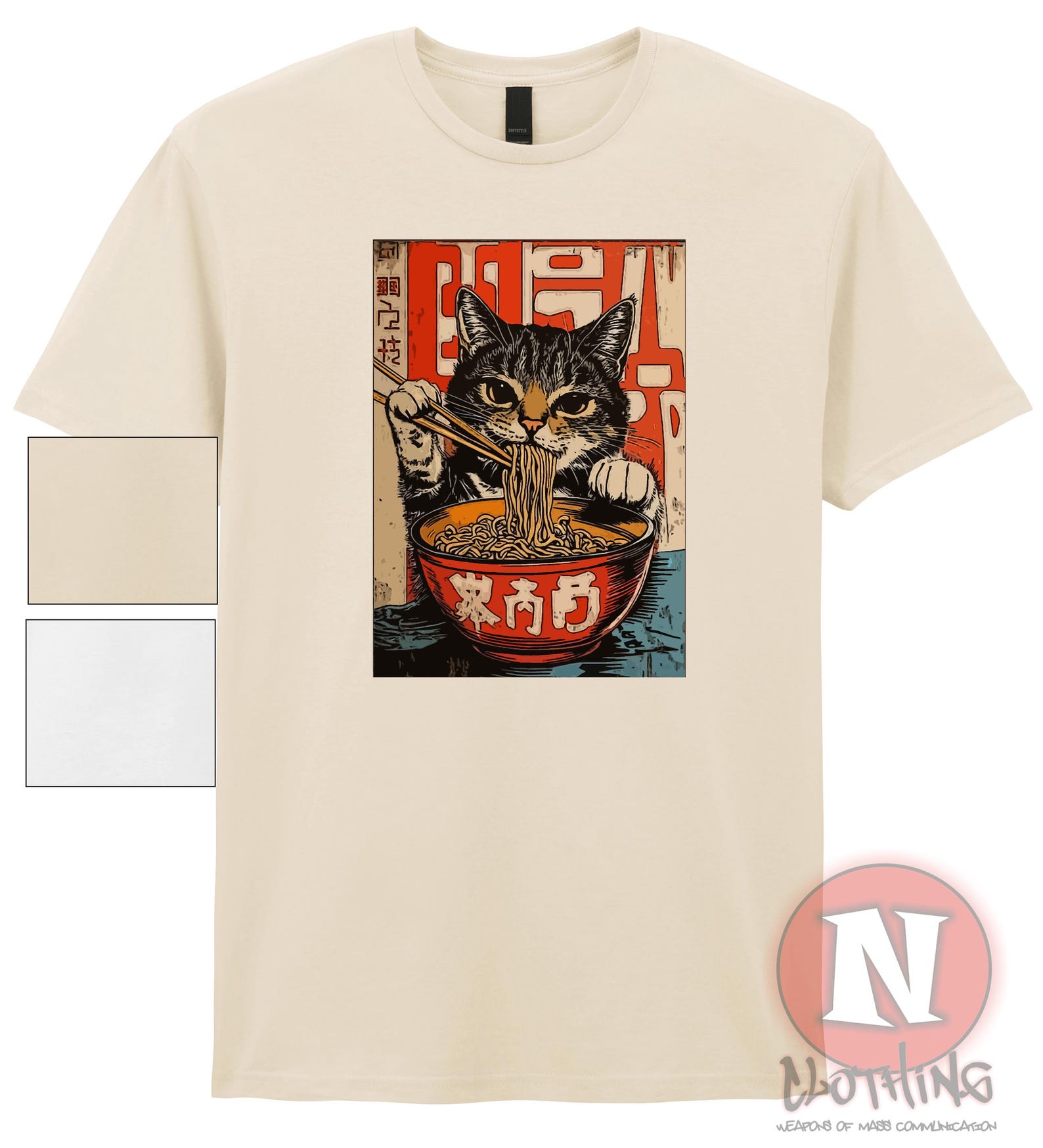 Cat eating Ramen T-Shirt Japanese style graphic tee XL