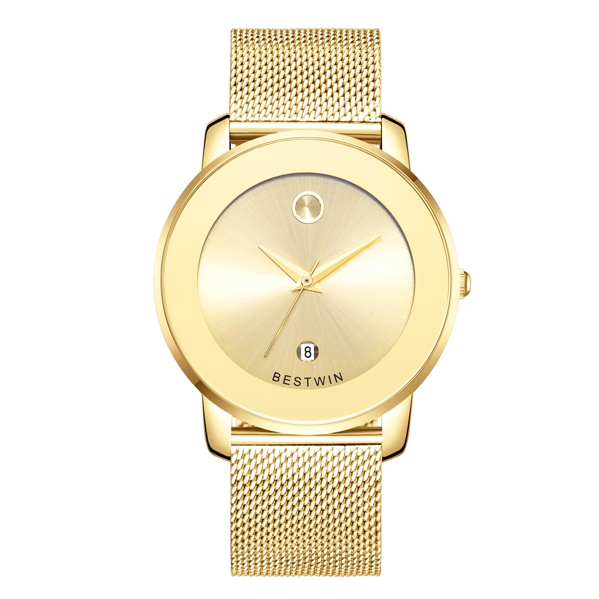 Fashion Mesh Belt Men S Business Watch Ultra-Thin Quartz Watch золотой