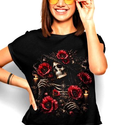 Moody Halloween Poppy Flowers Skeleton Floral Shirt, Spooky Bouquet Tee, Haunted Garden Shirt