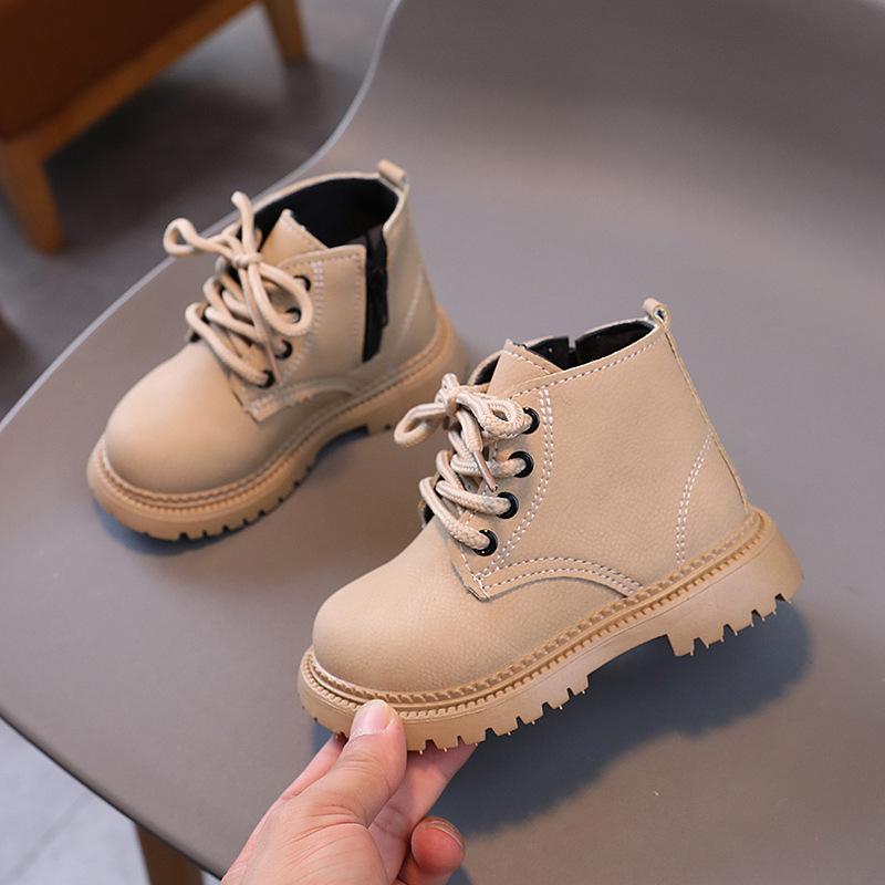 

1-5 лет Осенне-зимние детские ботинки Кожаные ботинки для мальчиков Короткие ботинки для девочек в британском стиле Маленькие желтые ботинки для мальчиков 30