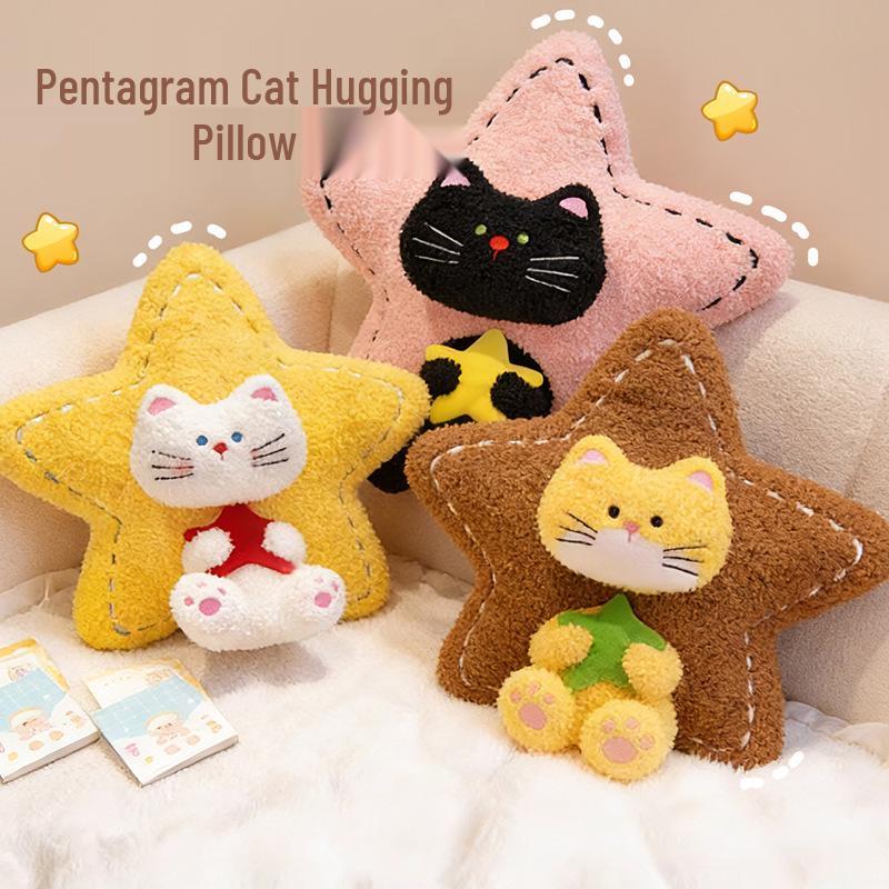 Cartoon Cat Pentagram Plush Pillow - Cute Bed Cushion & Lumbar Support for Girls
