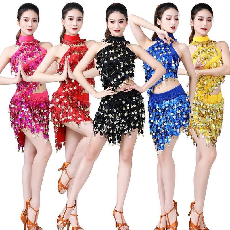 Latin Dance Sequin Fringe Set Stage Performance Costume Women