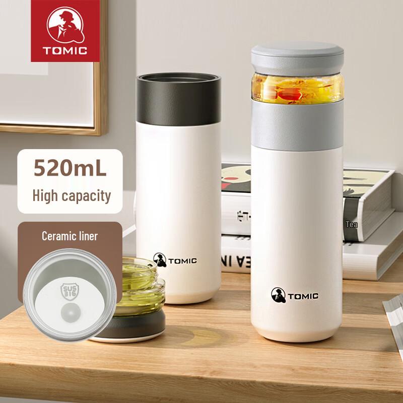 TOMIC Tea Infuser Insulated Mug with Ceramic Liner, 520ml