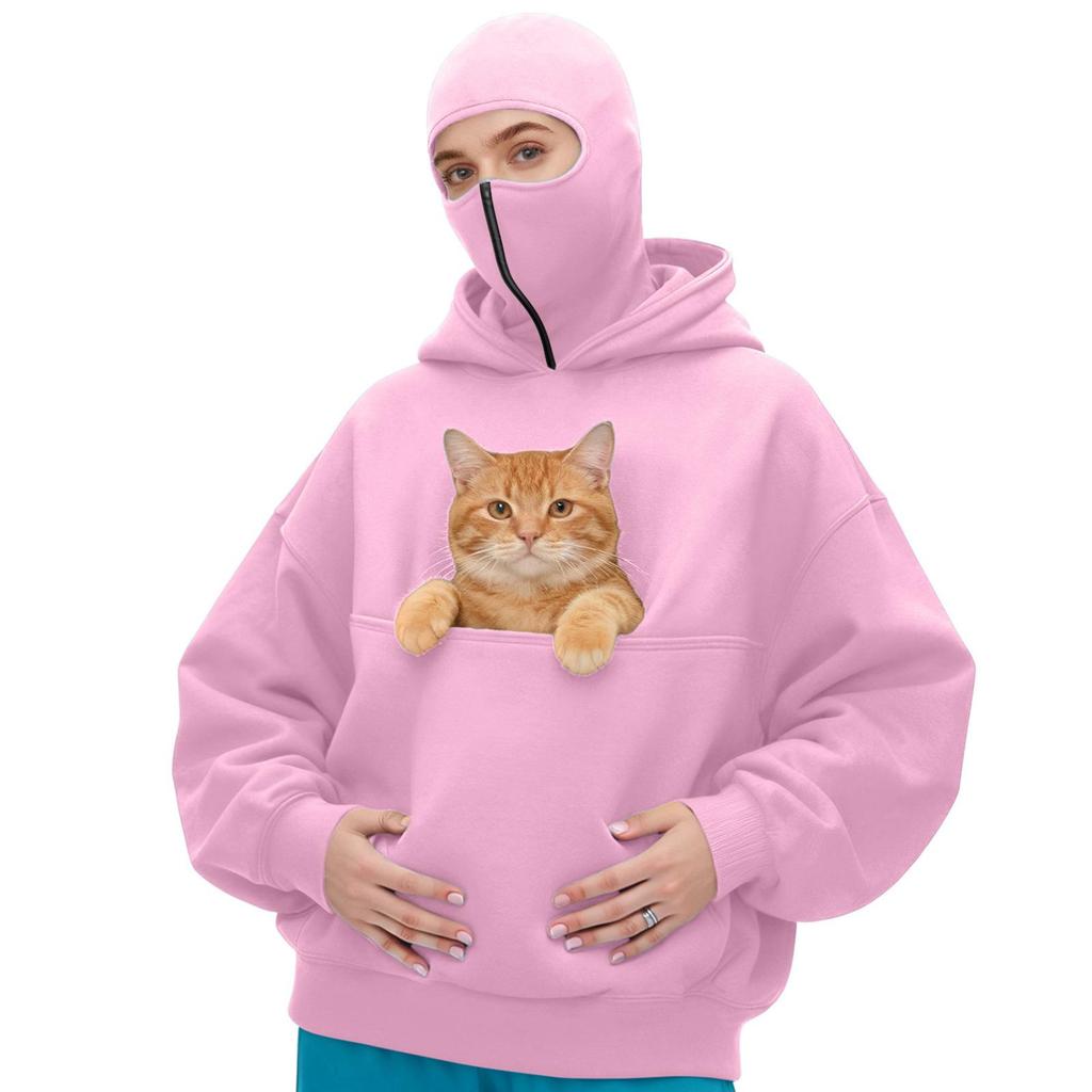 Unisex Street Style Double-Layer Hooded Zipper Jacket with Face-Covering Mask Design