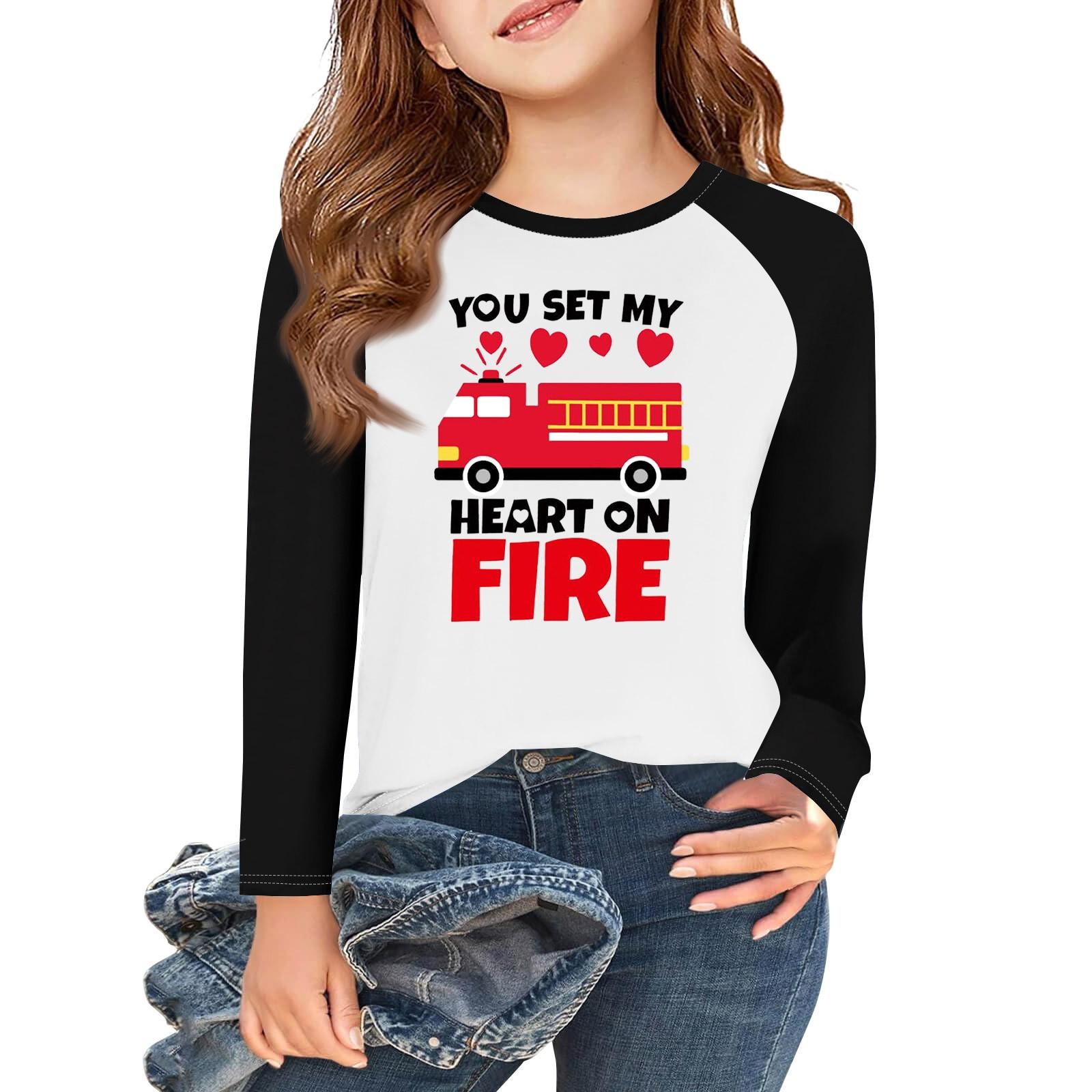 

Футболки с длинным рукавом для девочек Love ко Дню святого Валентина, детские осенние топы с круглым вырезом, базовые футболки для детей 5-14 лет 2