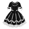 Fashion Women Vintage Gothic Bow Lace Flounce Long Sleeve Patchwork Dress