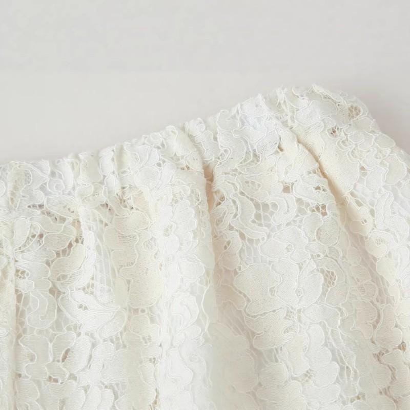 ZA 2026 French Minimalist Lace Cutout Elastic Waist Tapered Pants Womens Elegant Versatile Trousers
