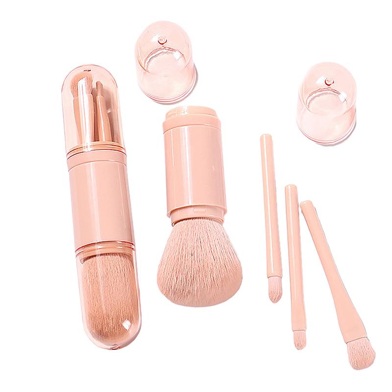 4 i 1 teleskopisk sminkborste Bärbar resesminkborsteset Ögonskugga Lös pulver Mini sminkborste Skönhetsverktyg