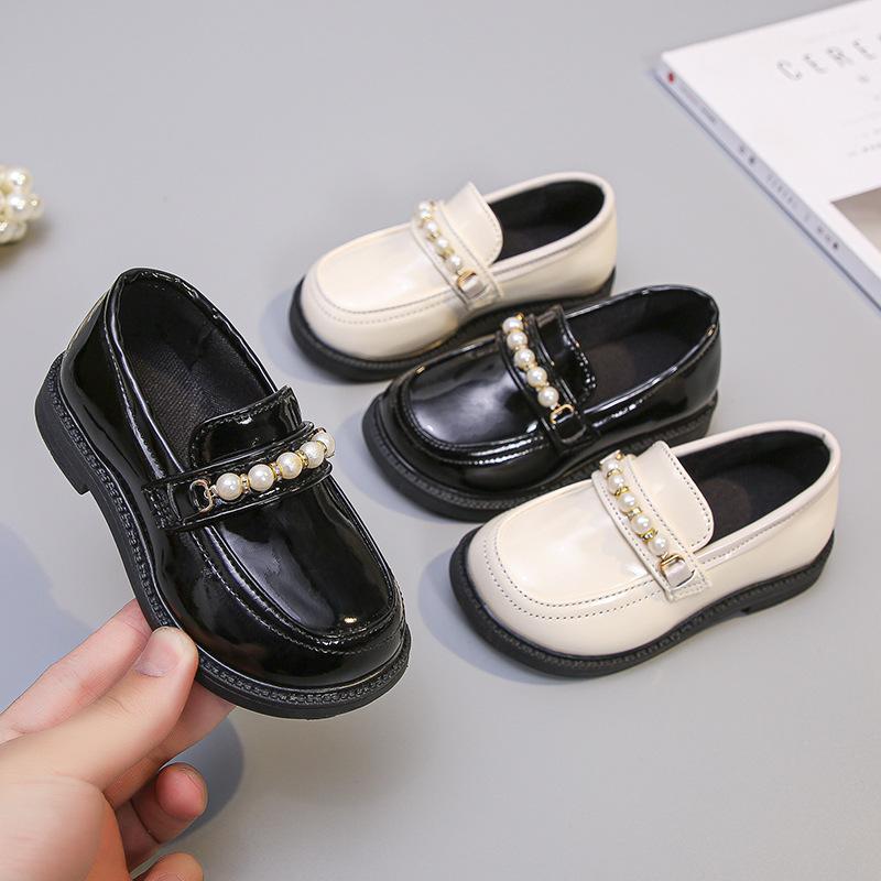 Girls Leather Shoes 2025 Versatile Soft-soled Pearl Shoes Princess Shoes Korean Version Single Shoes Spring Rhinestones British Style Non-slip